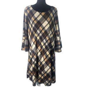 Jessica H Brown Plaid Bell Sleeve Fit & Flare Dress Size 3X
